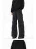 Unisex Vintage Black Distressed Wide-Leg Workwear Jeans with Multi-Pockets - High Street Punk Style