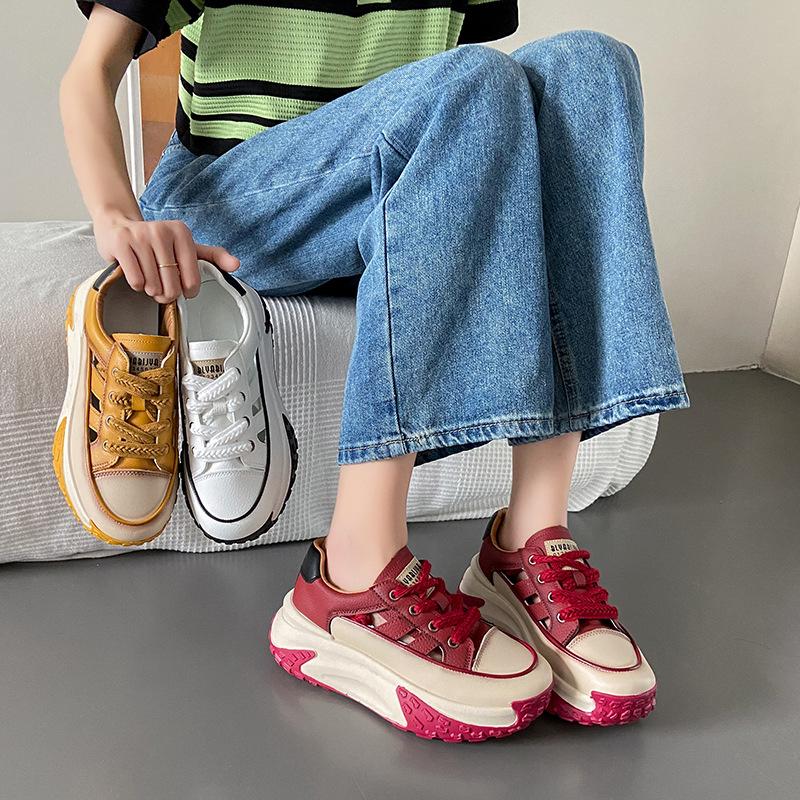 Women's Retro Fashion Hollow Out Sports Shoes 2024 Spring and Summer New Style Korean Version Elevated Casual Versatile Sneakers