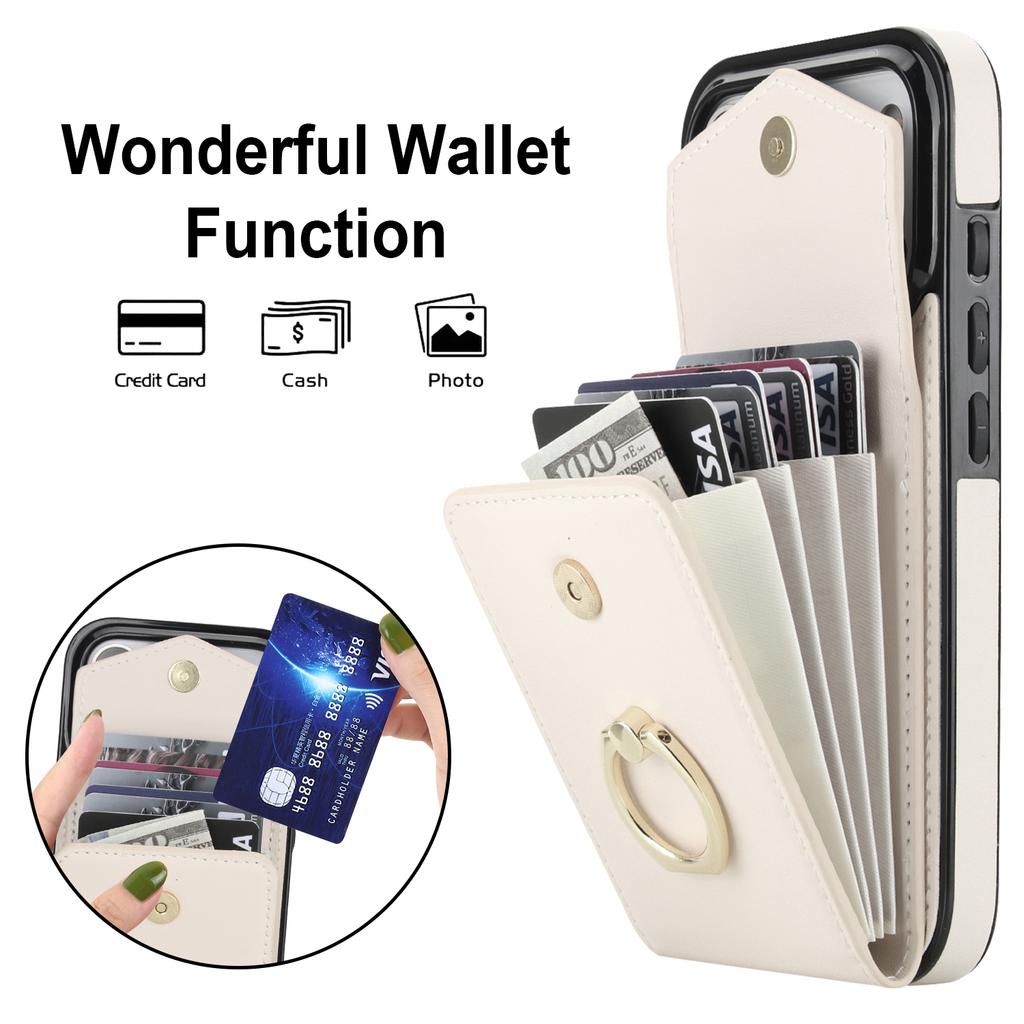 For iPhone 17 Pro Max Case Leather + TPU Accordion Card Bag Phone Cover with Ring Kickstand