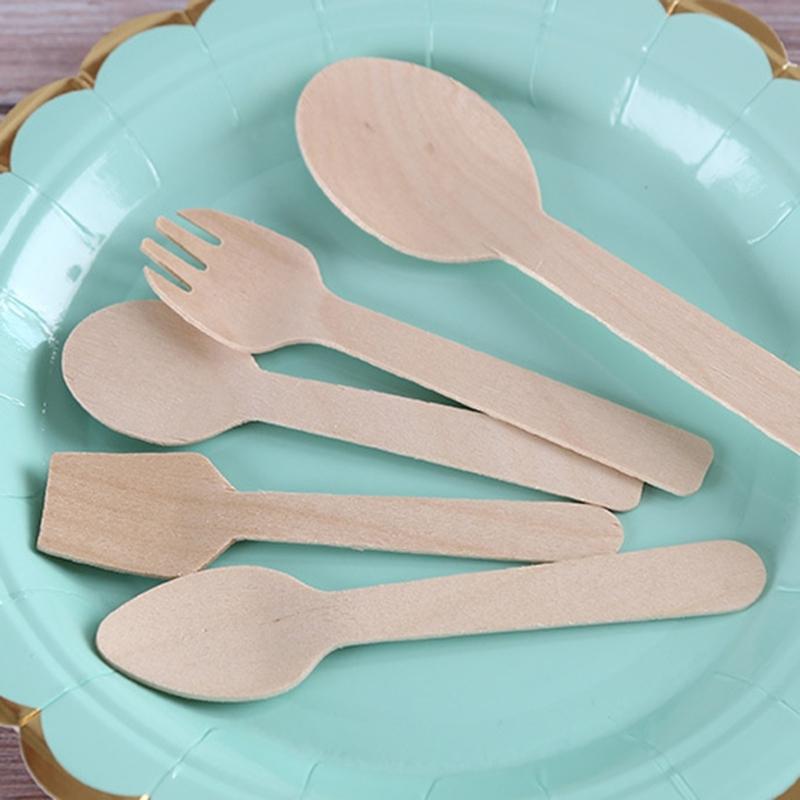 Wooden Eating Utensils Pack of 100 Disposable Cutlery Spoon Fork Knife Birchwood Cutlery Set Environmentally Friendly