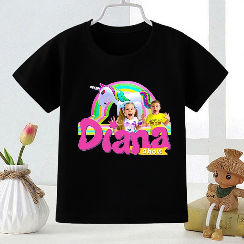 Diana And Roma Show Potisk Vtipné Dětské Tričko Dívčí Ležérní Letní Topy Oblečení Pro Malé Kluky Černé Dětské Trička S Krátkým Rukávem