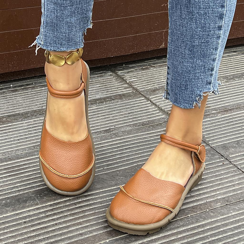 Women's head-to-toe flat sandals, summer new style retro wedge-style casual soft-soled mother's shoes, large size women's shoes