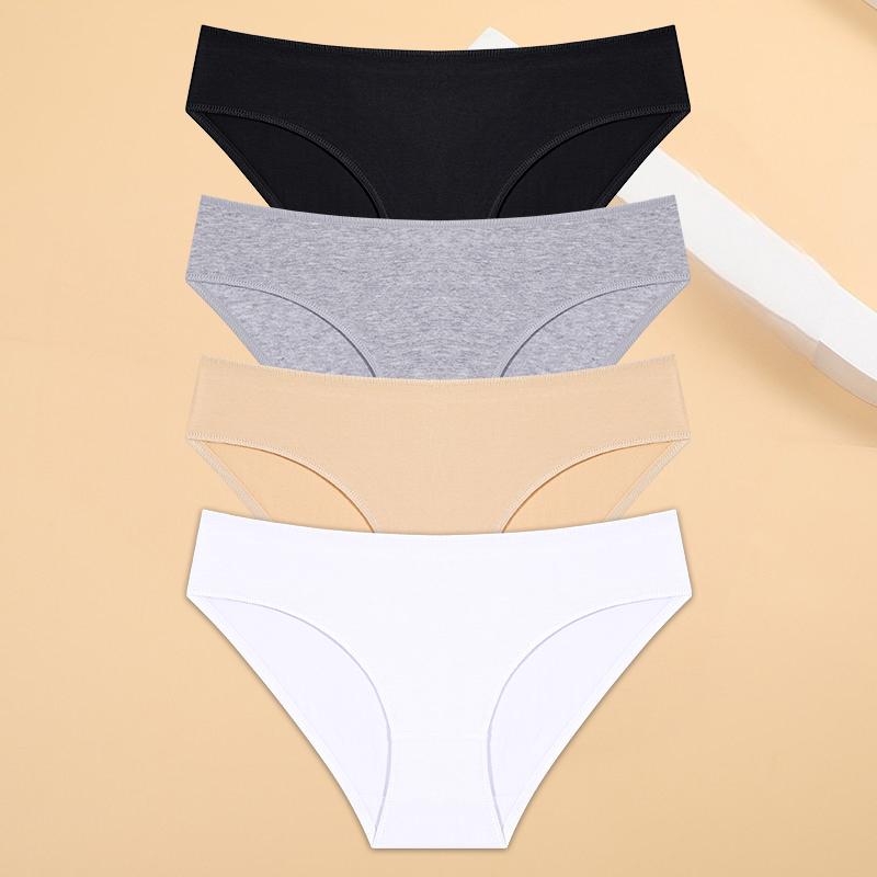 4 ks/sada Kalhotky pro ženy se sníženým pasem, sexy bavlněné kalhotky pro ženy, jednobarevné spodní prádlo, kalhotky pro dívky, měkké spodní prádlo