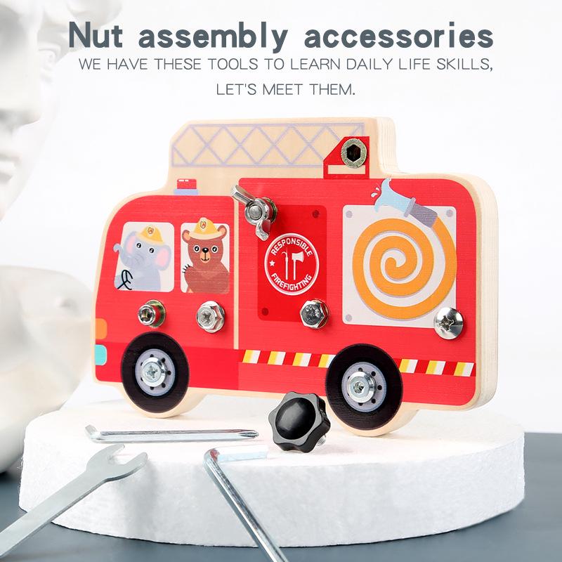 Wooden Fire Truck Screwdriver Set for Kids: Sensory Assembly Toy for 3-5 Years