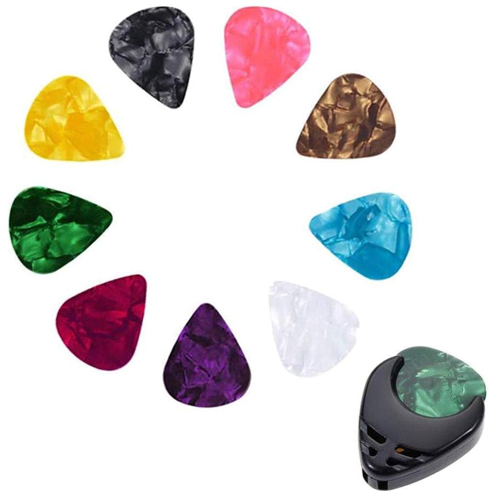 10Pcs Acoustic Electric Bass Guitars Pick Non-slip Guitar Pick Plectrums with Pick Holder Colorful Guitar Plectrums