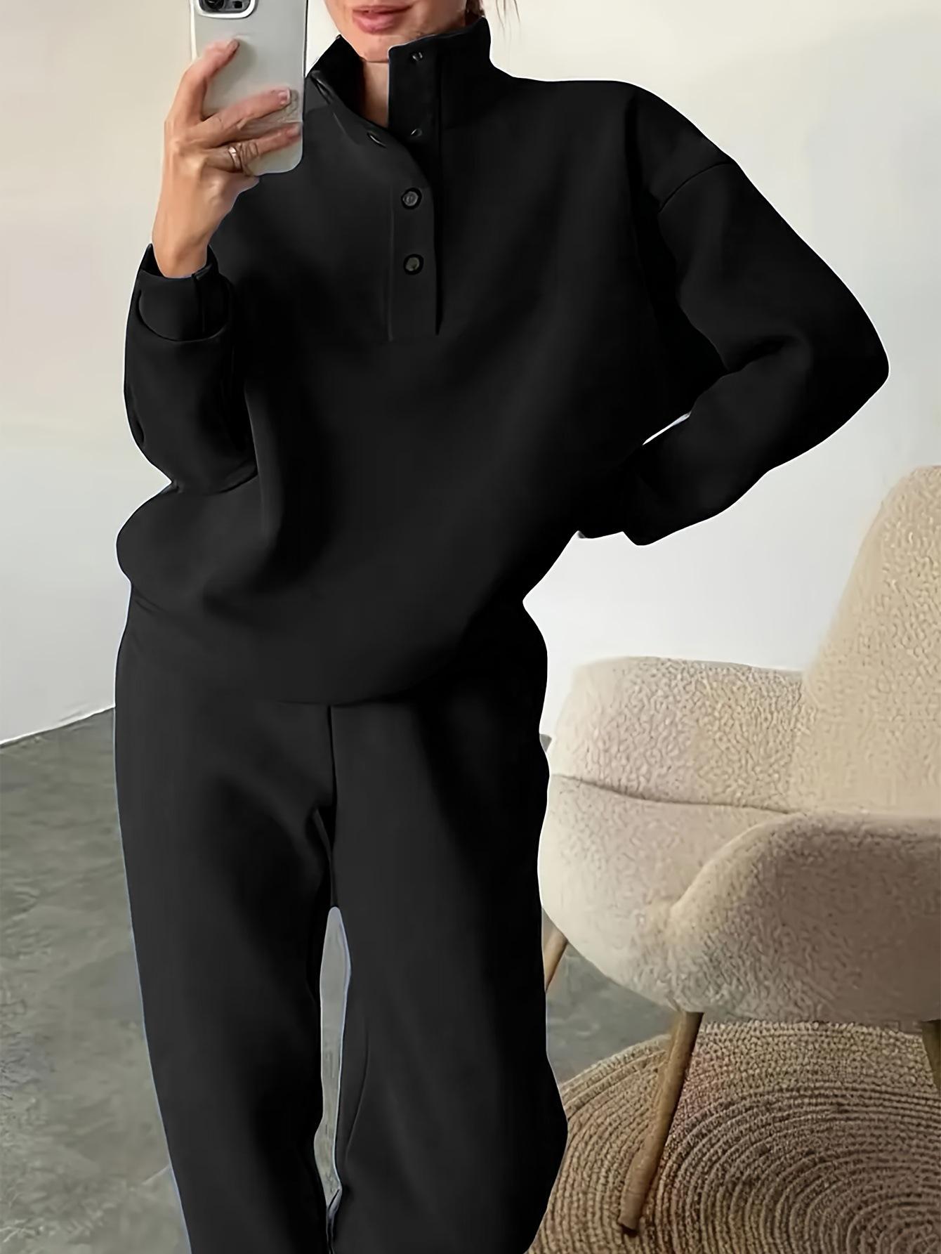 

2025 Spring & Fall Bestseller: Women s Fashion Button Stand Collar Two-Piece Set Medium чорний