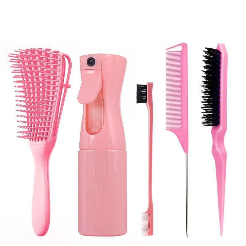 6pcs/Set Comb Brush Set Hairdressing Spray Bottle Hair Braiding Loop Pointed Rat Tail Comb Edge Fixed Mouse Control Brush