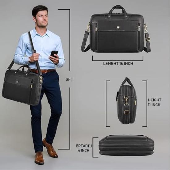 WildHorn Leather Laptop Bag for Men I Fits Upto 15.6 Inch Laptop/MacBook I Padded Laptop Compartment  I DIMENSION : L-16 inch W-4 inch H-12 inch