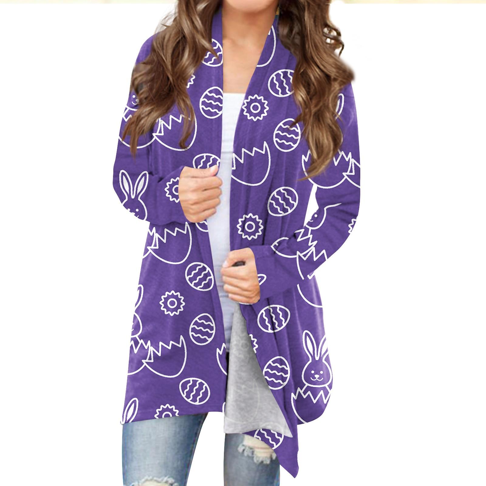 

Женский кардиган с пасхальным принтом и длинными рукавами спереди, легкая куртка с принтом L фиолетовый