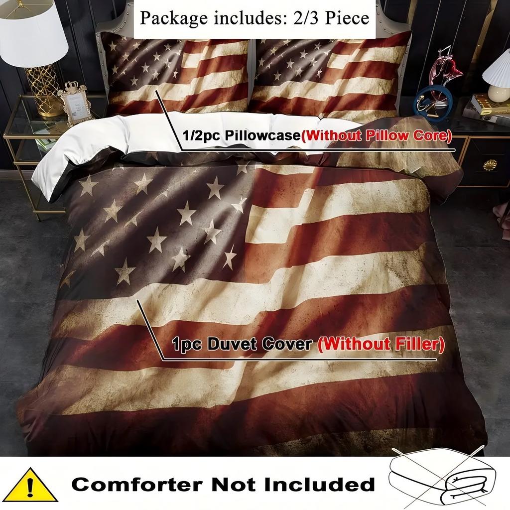 American Flag Pattern 3D Printed Duvet Cover Set Creative Retro Style Bedding Set Polyester Soft Comfortable Quilt Cover Set
