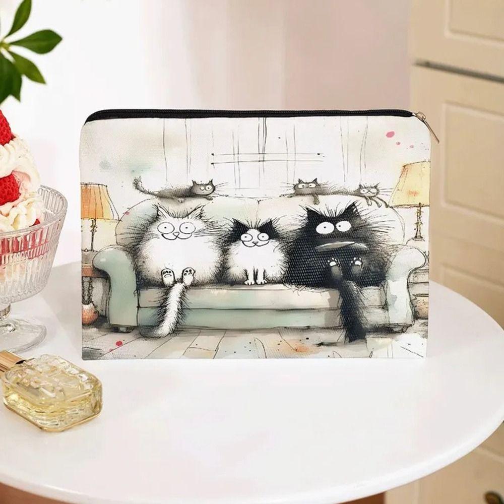 Cat Animal Makeup Bag Printed Travel Bag Retro Storage Bag