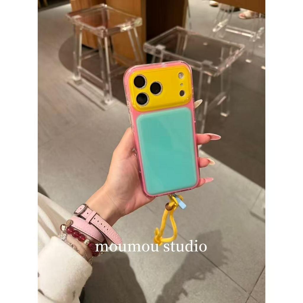 Niche simple solid color splicing is suitable for Apple iPhone17promax mobile phone case 16 anti-drop case protective case.