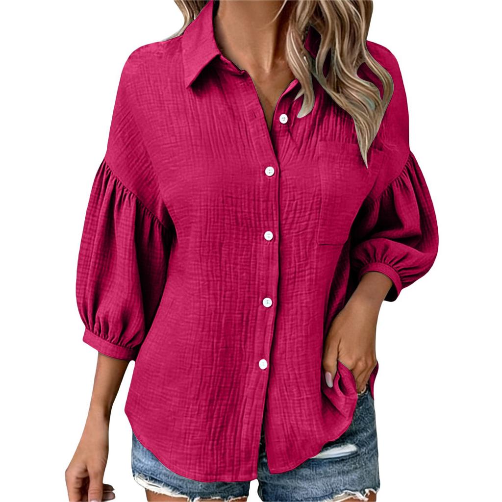 Women's Fashionable Loose-Fit -Color Casual Button-Down Shirt