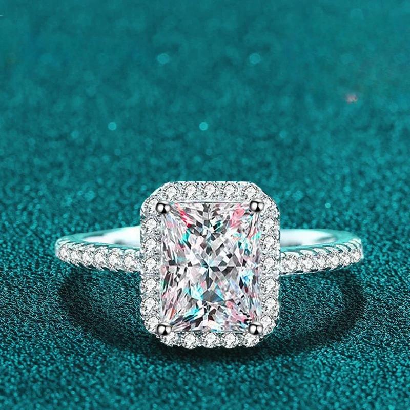 2-Karat-Moissanit-Ring für Damen, Smaragd-Diamant im Radiant-Schliff, Sterlingsilber 925, mit 18 Karat vergoldetem Hochzeits-Brautband