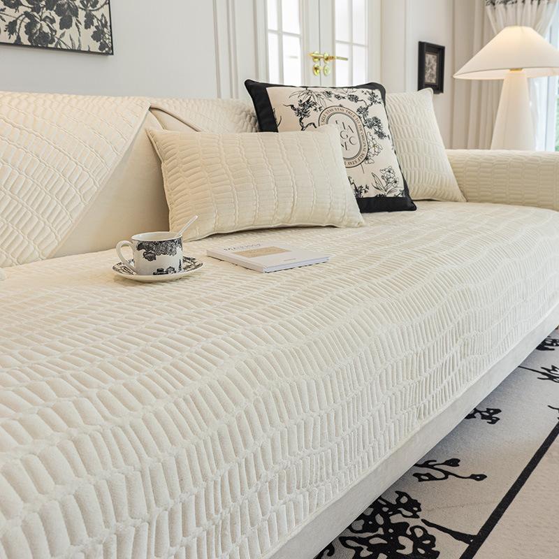 Stoff Sofakissen Hochwertig Verdickt Rutschfest Sitzkissen Creme Stil Kurzplüsch Sofabezug Überwurf