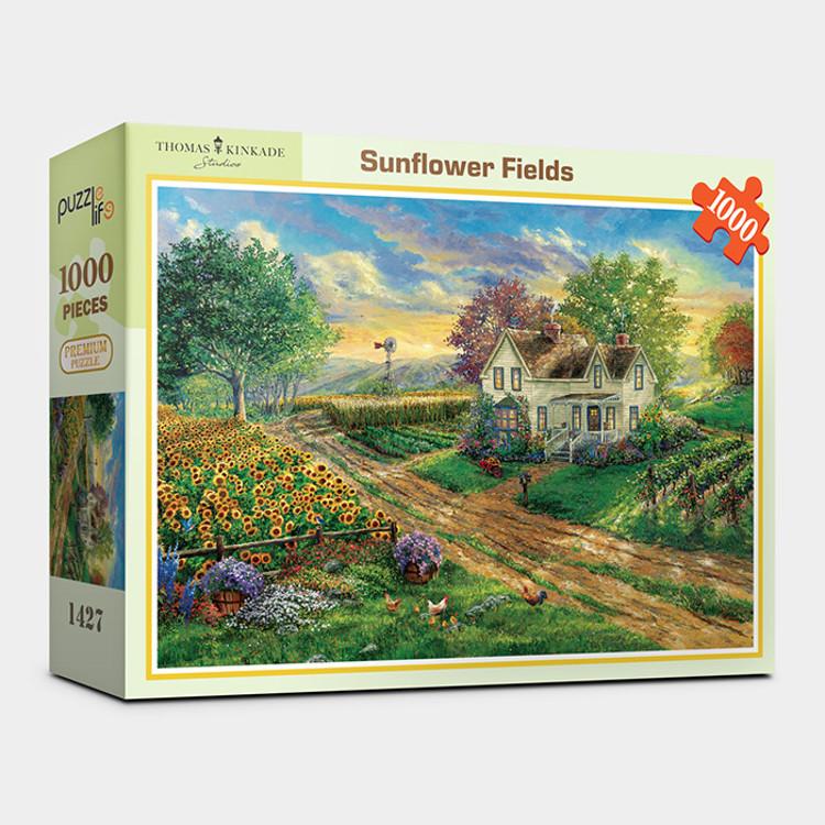 1000 Piece Jigsaw Puzzle - Rural Landscape with Sunflower Fields, Popular Korean Puzzle