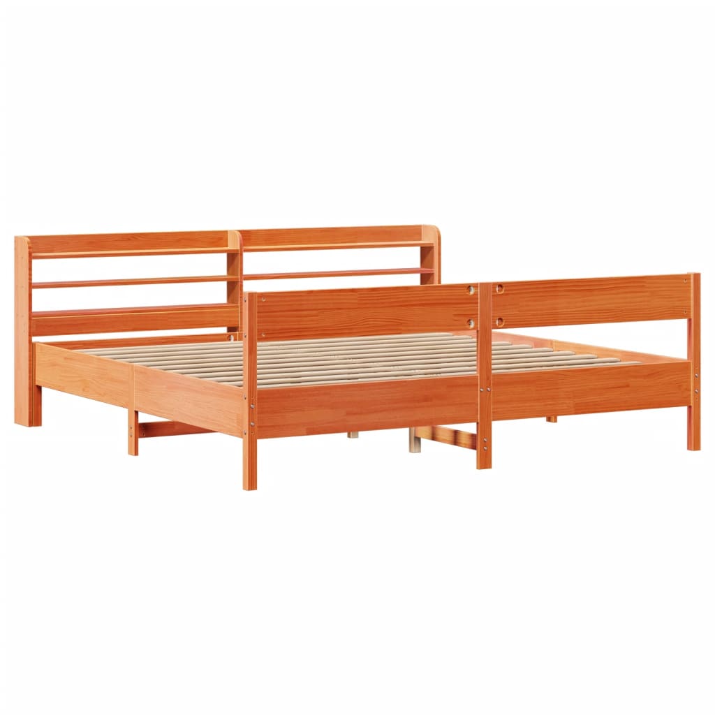 Vidaxl Bed Without Mattress, Waxed Brown, 200X200 Cm, Pine Wood