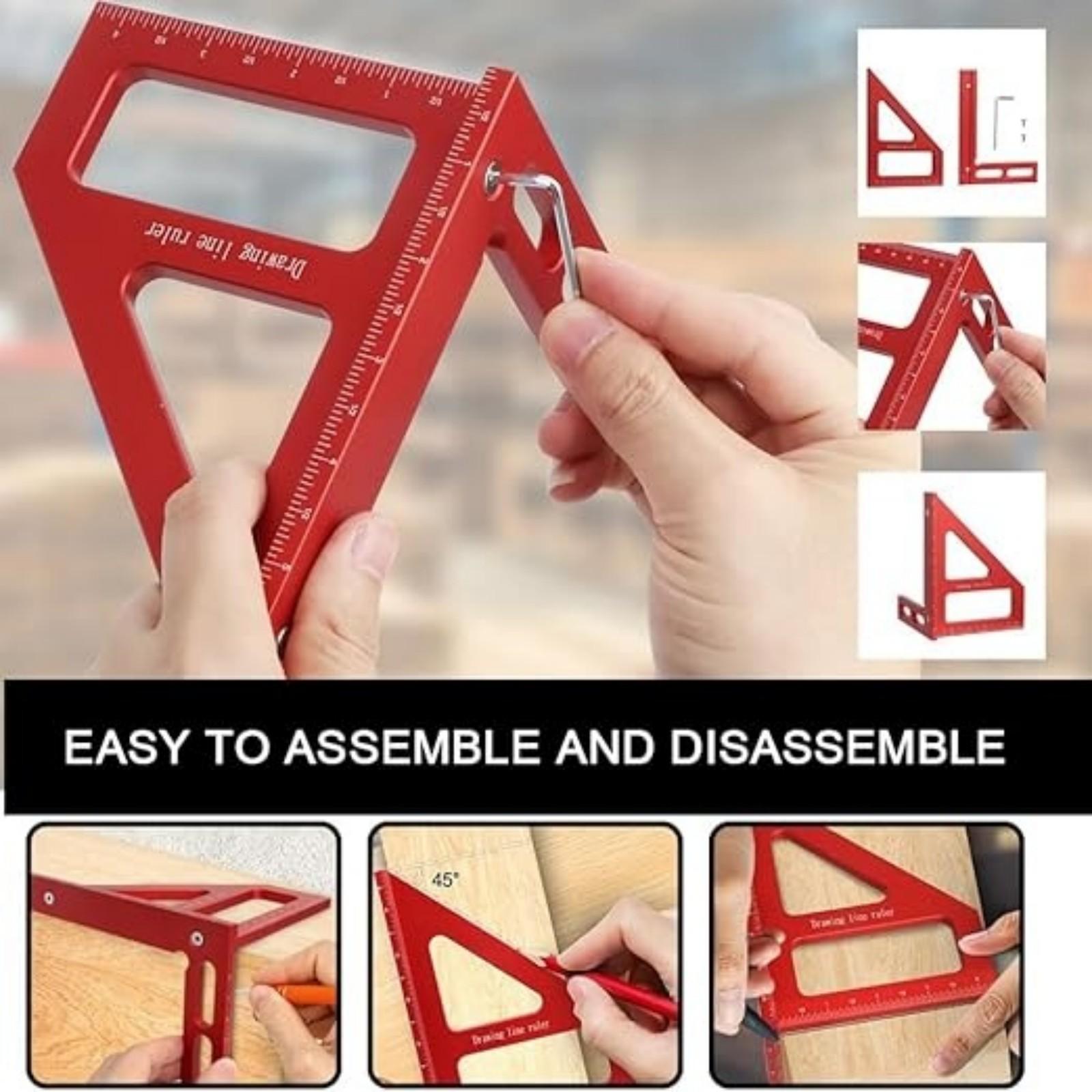 

6 3D Multi-Angle Measuring Ruler,45/90 Degree Aluminum Alloy Woodworking Square Protractor,Drawing Line,Miter Ruler High Precision Layout Me One Size красный