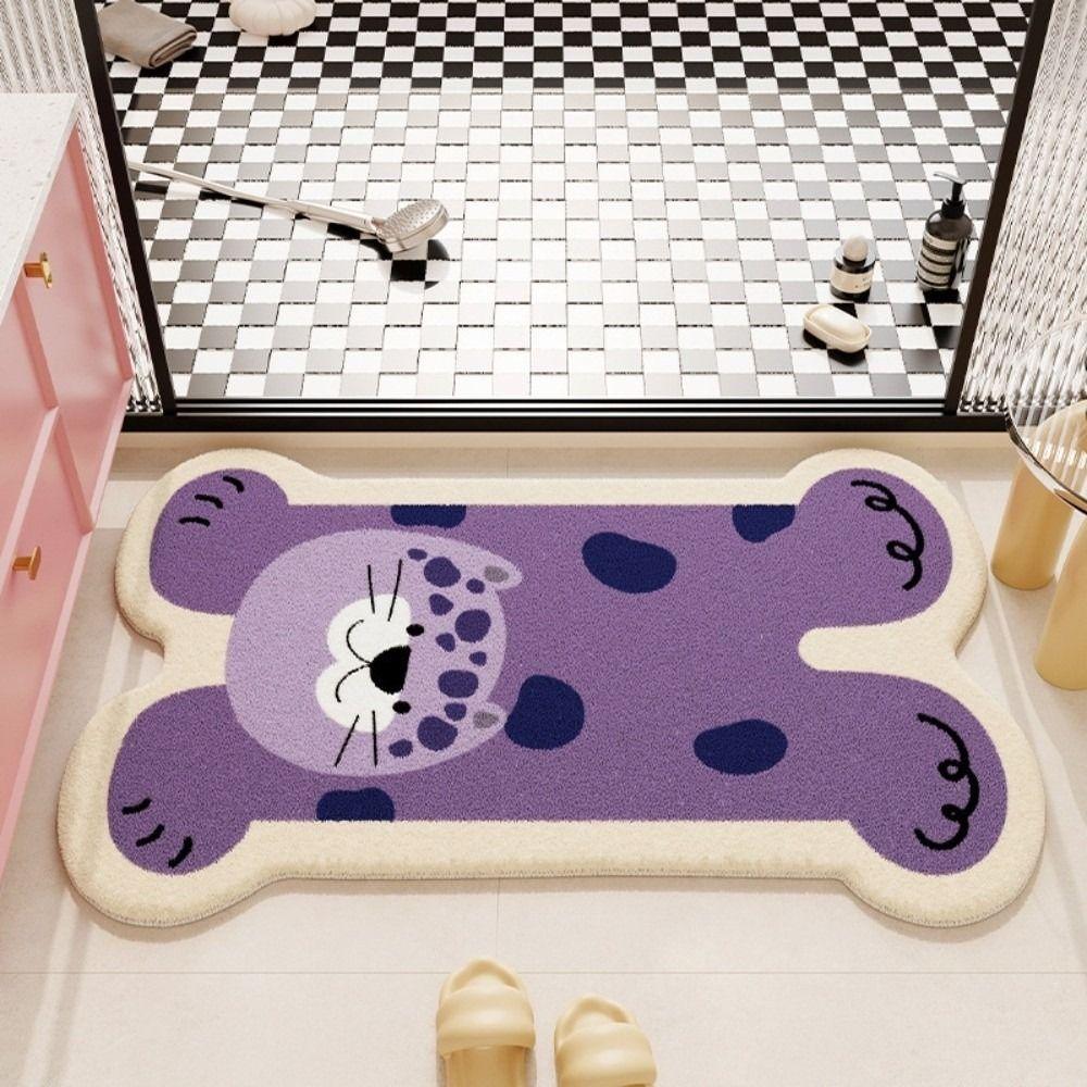 Animal Theme Material Bathroom Floor Mat Thickened Cartoon Design Foot Mat Non-Slip Irregular Shaped Toilet Carpet Bathroom Use