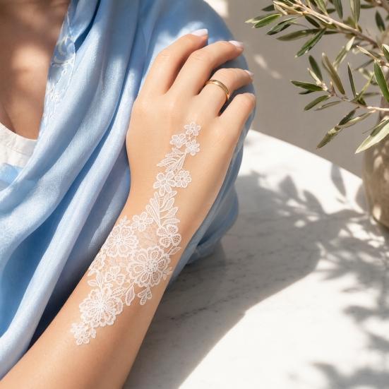 Baizihuahu White Lace Tattoo Sticker for Women, Temporary Face Body Arm, Waterproof Fake Decal Wedding Party Festival