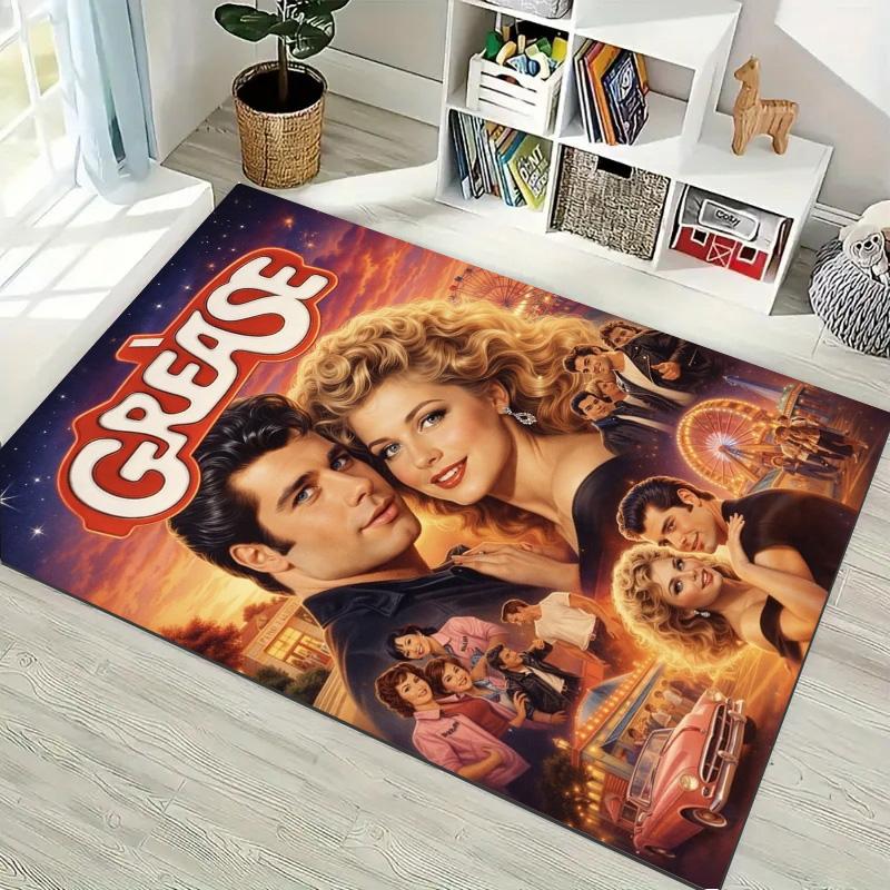 Grease Classic Retro Movie Poster Print Area Rug, Vintage Decorative Floor Mat for Living Room Bedroom Home Decoration