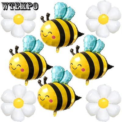 8pcs Cute Bee Balloon Arch Kits Sweet Bee Balloons and Daisy Flower Balloons for Spring Animal Themes Birthdays Outdoor Wedding Party Decorations