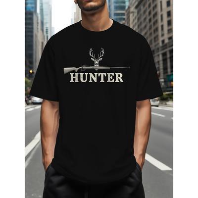 Sommer Herren Print "HUNTER" Kurzarm-T-Shirt, Lässig Und Bequem Rundhals Kurzarm, Geeignet für Tägliche Kleidung Und Sport
