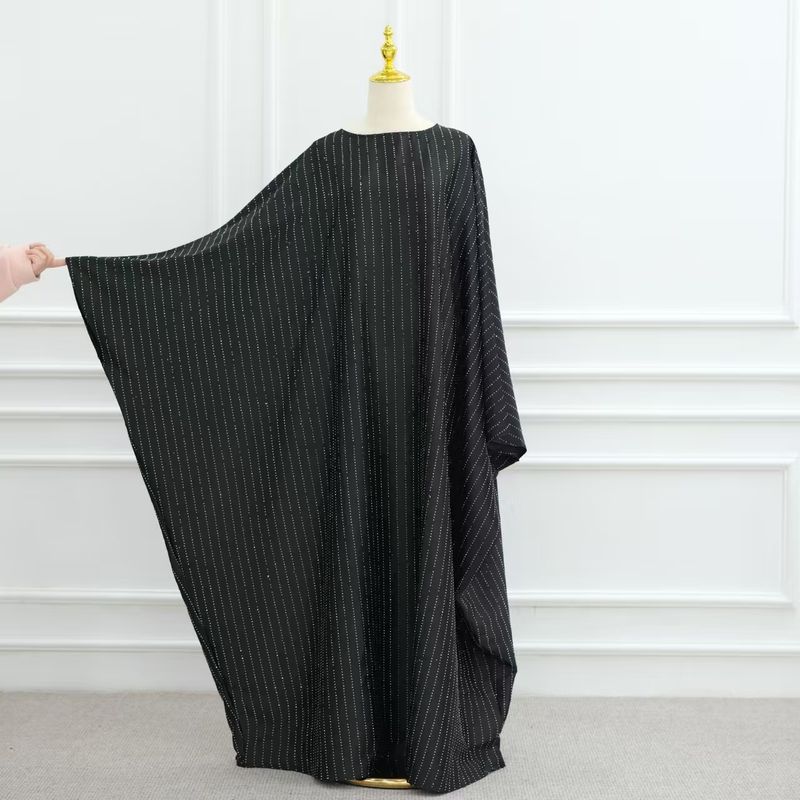 

New Arrival Middle East Dubai Hot Drilling Robe Batwing Sleeve Dress Diamond Encrusted Robe Dress Black All yards