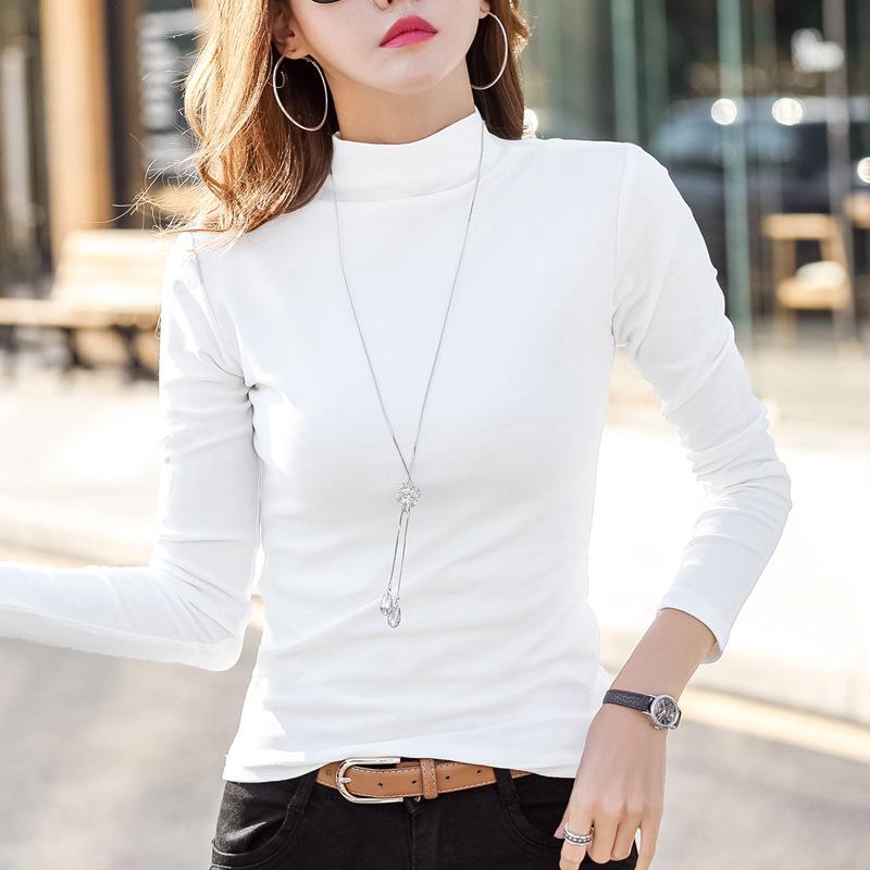 Women's Fleece-Lined Half-High Collar Long-Sleeve Base Layer Shirt, Versatile & Tight-Fitting for Autumn/Winter.