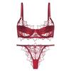 Sexy erotic underwear women's French summer ultra-thin embroidered lace bra big chest small anti-sagging underwear set