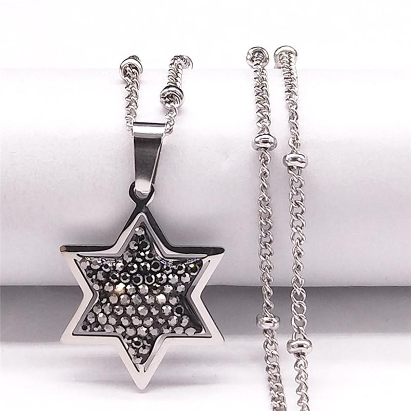 Hexagram Heart Shape Necklace for Women Men Silver Color Stainless Steel Jewish Star of David Necklace Jewelry collares N6474S02