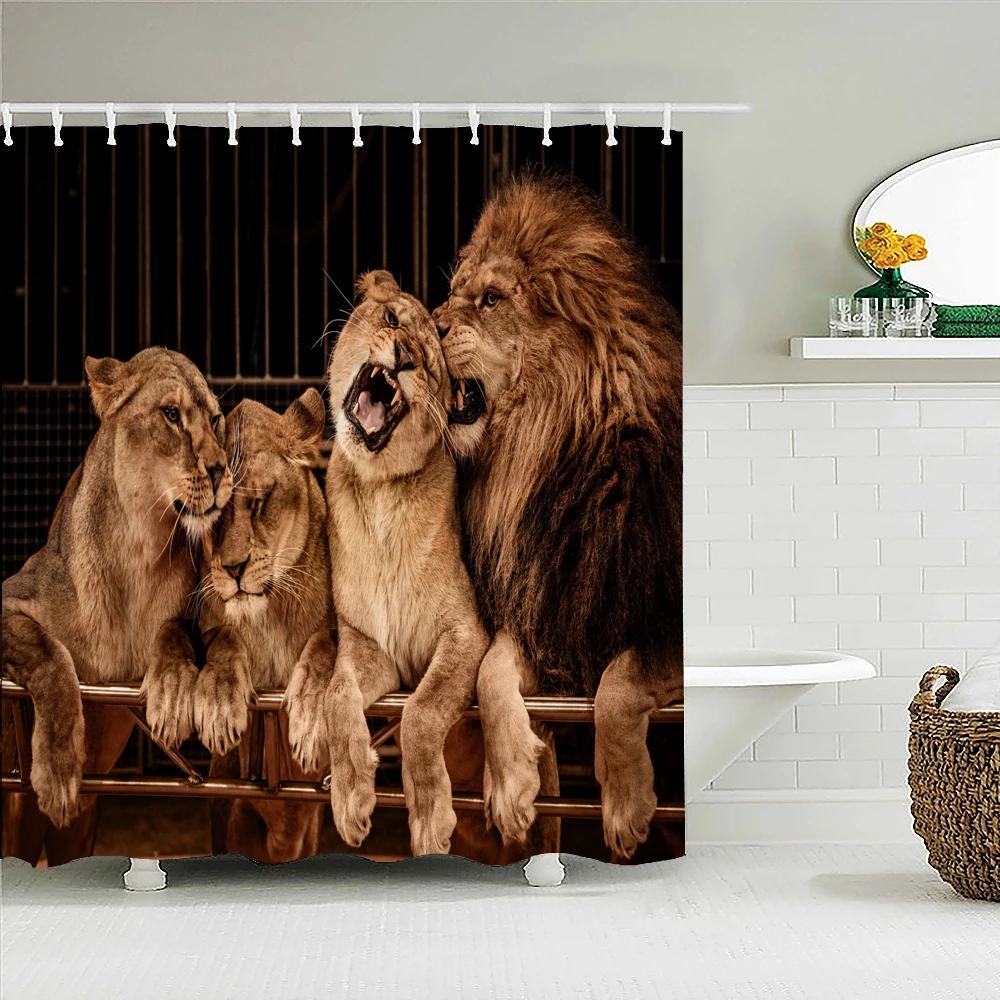 

Animal Printing Fabric Bathroom Curtains Lion Tiger Elephant leopard Deer Waterproof Shower Curtain With Hooks Decor Bath Screen W90xH180cm