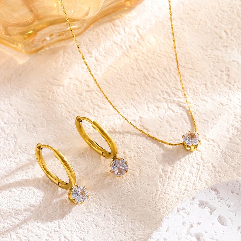 Exquisite French-Style Titanium Steel Zircon Earrings: Shiny Round Ornaments for Girls
