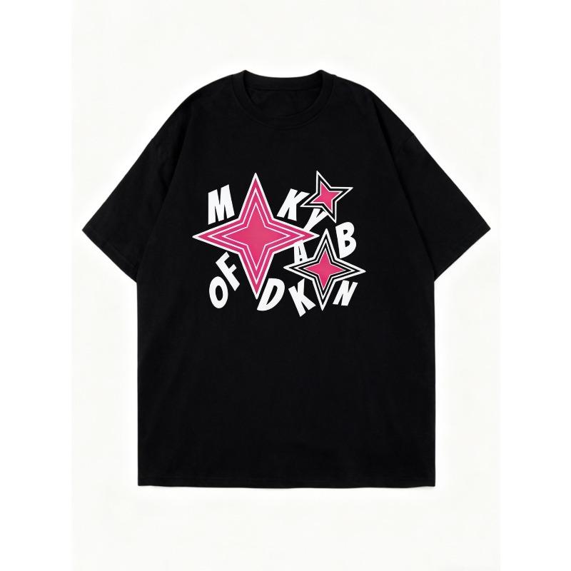 Oversized T Shirt Black Star And Text Print For Casual Wear