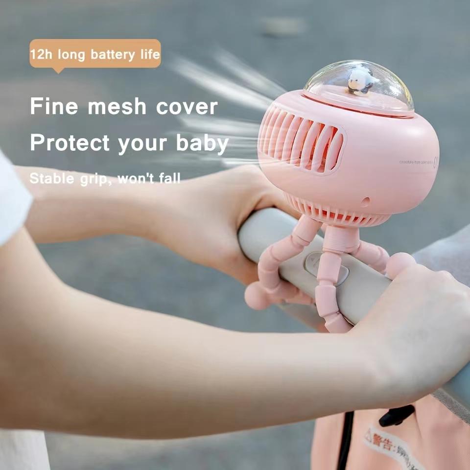 USB Flexible Air Conditioner 3600mAh Chargeable Stroller Cooling Fan 130° Auto Rotation 4-gear Wind Handheld For Outdoors Quiet
