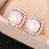 New Design Geometric Shaped Round Opal Silver/Rose Gold Plated Earrings for Fashion Party CZ Stud Earring for Women