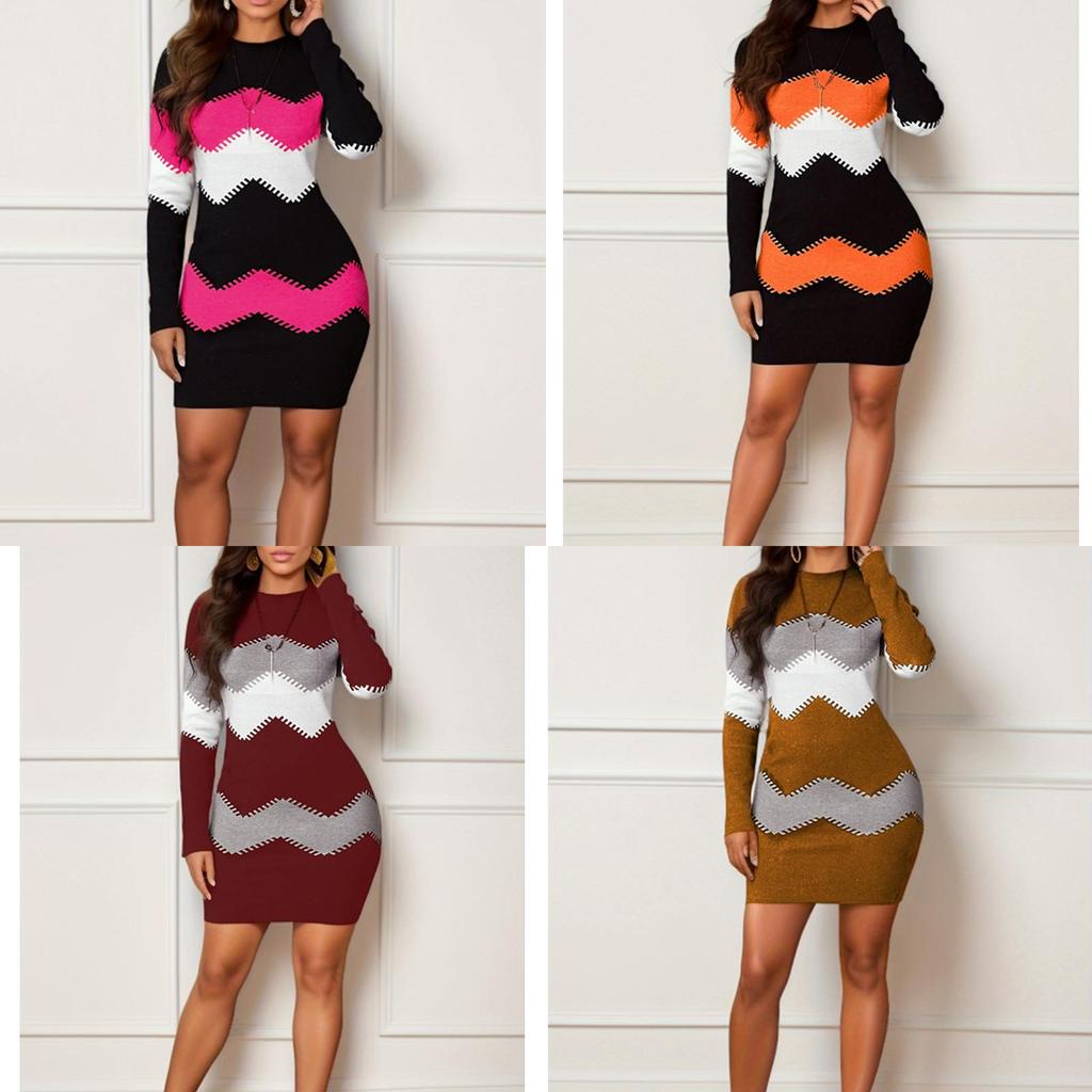 English Style Knit Dress With Floral Print For Office Casual Womens Fashion