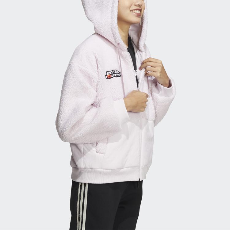 Adidas Neo Sesame Street Collaboration Letter Logo Sports Hooded Cotton Jacket Women Jacket Pink HD7288