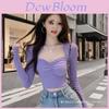 Tshirt For Women Oversize Purple Long Sleeve Blouse With Embroidery For Autumn 2025