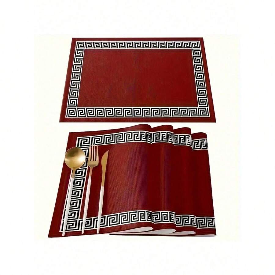 [Elegant Placemat] 4pcs Elegant Red Placemat Set | Heat Resistant, Simple Chinese Design - Suitable For Holiday Banquets And Eve