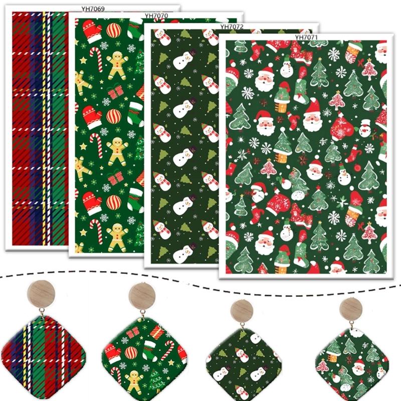 4PCS Christmas Clay Transfer Paper 95x138mm Water Soluble Paper Clay Transfer Sheets for Clay Earring Jewelry Making