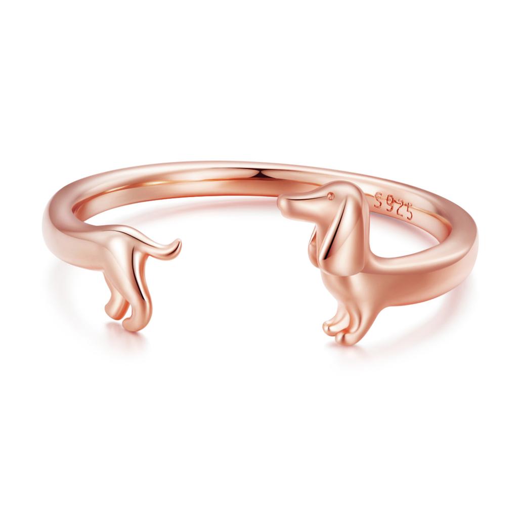 WOSTU Anelli Regolabili in Argento Sterling 925 a Forma di Bassotto Carino per Donne Anello Animale Aperto Originale Gioiello di Famiglia Raffinato Regalo