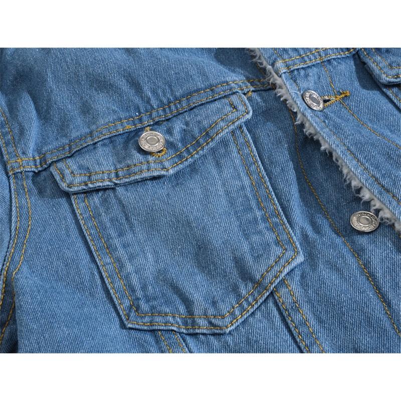 Men's Winter Plus Size Light Color Lamb Wool Denim Coat Slim Fit Thickened Fleece Jacket Warm Outerwear