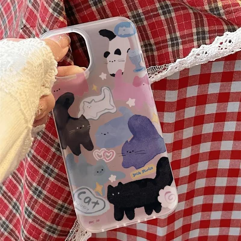 Kitten Party Cartoon Cute Creative Cat Lovely Phone Case For iPhone 17 16E 15 14 13 12 11 Pro XR XS X Max 7 8 Plus MINI Cover