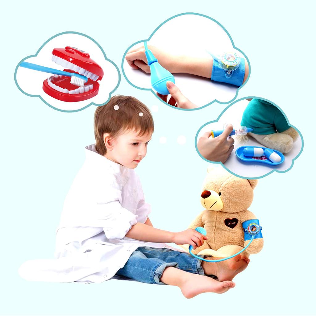 Cute Stone Doctor Set Toy Doctor Pretend Play Educational Toy 30 Piece Set Christmas Pretend Play Dentist Pretend Play Storage Case Included Light &