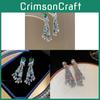 Silver Drop Earrings Geometric Zircon Embellished Elegant Jewelry For Women Spring