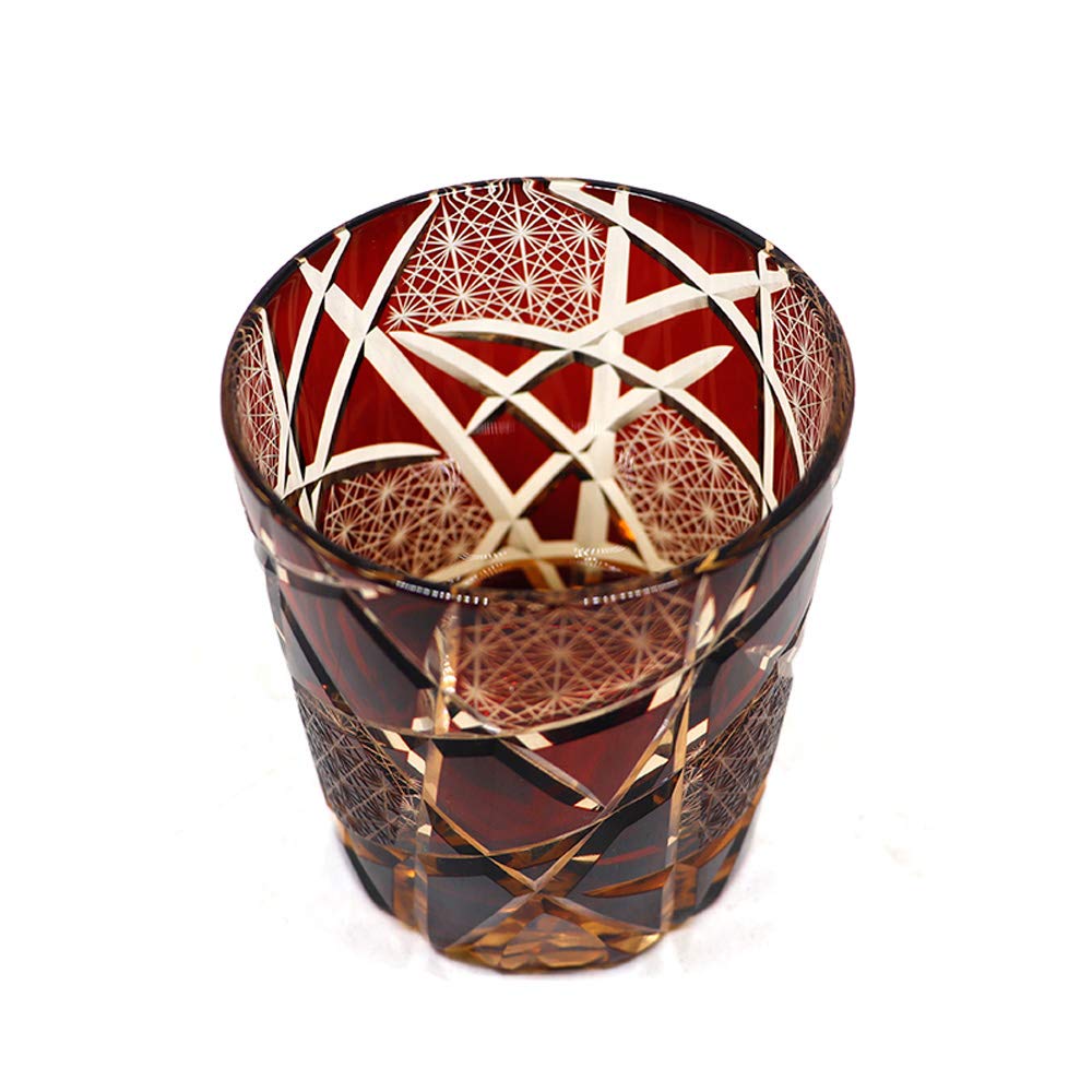 GREEM MARKET Kunsthandwerk, geschliffenes Glas, Geschenk, Glasarbeiten, Kiriko-Glas, Chrysantheme, Tsunagi-Tasse, Shochu-Glas, Rocks-Glas, Rot, Rot, A-Typ, Produktnummer