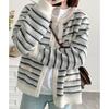 Knitted Sweater Cardigan New Small Fresh Imitation Mink Women's Fashion Design Sense Contrasting Striped Sweater