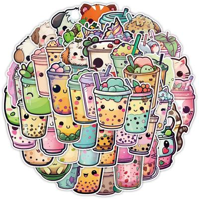 50 Pieces of Boba Milk Tea Graffiti Stickers Water Cup Suitcase Waterproof Decorative Stickers Creative Milk Tea Stickers