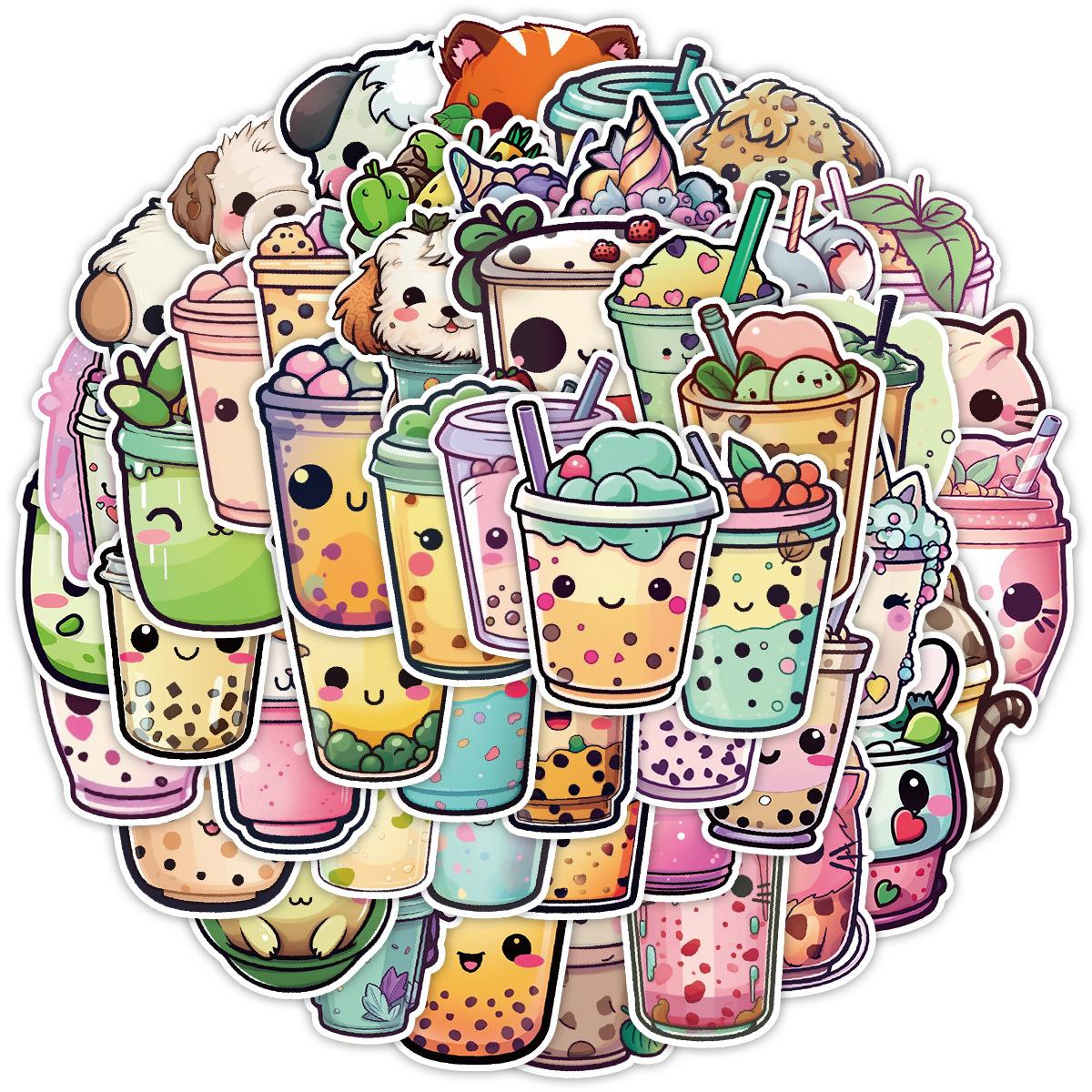 Writing A Notebook Unisex Kids 50 Pieces Of Boba Milk Tea Graffiti Stickers Water Cup Suitcase Waterproof Decorative Stickers Creative Milk Tea Stickers